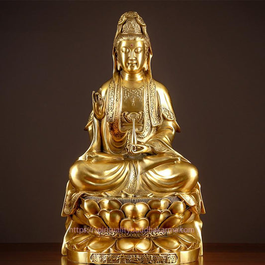 Spirituality Kwan Yin Avalokitesvara Wealth Brass Copper Statue Home Desk Decoration