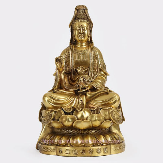 Spirituality Kwan Yin Avalokitesvara Wealth Brass Copper Statue Home Desk Decoration