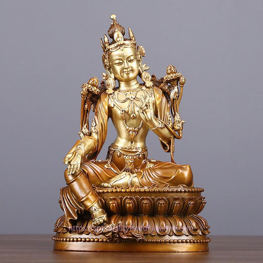 Spirituality Bodhisattva Green Tara Figurine Protection Brass Copper Statue Home Offering Decoration