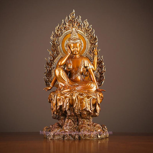 Spirituality Kwan Yin Avalokitesvara Success Brass Copper Statue Home Desk Altar Decoration