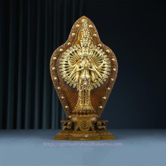 Spirituality Handmade Thousand-armed Avalokitesvara Kwan Yin Wealth Brass Copper Statue Decoration