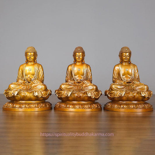 Spirituality Amitabha Sakyamuni Medicine Buddha Figurine Compassion Metal Copper Statue Home Decoration