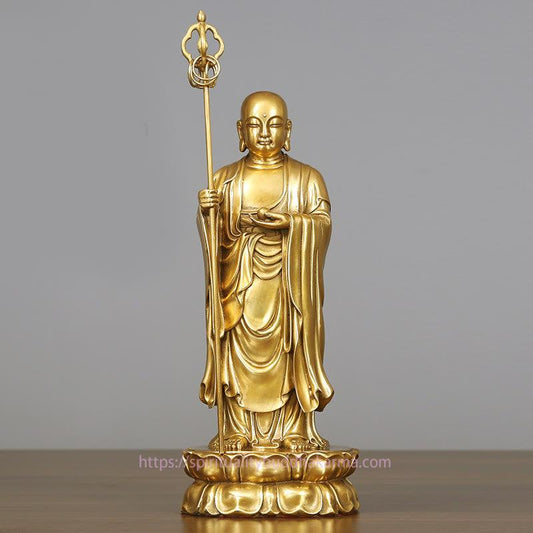 Spirituality Ksitigarbha Bodhisattva Figurine Compassion Copper Statue Home Offering Decoration