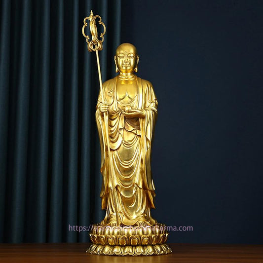 Spirituality Ksitigarbha Bodhisattva Figurine Compassion Copper Statue Home Offering Decoration