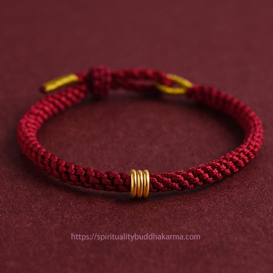Tibetan Knot Protection 999 Gold Triple Ring Design Handmade Connection Braided Rope Bracelet