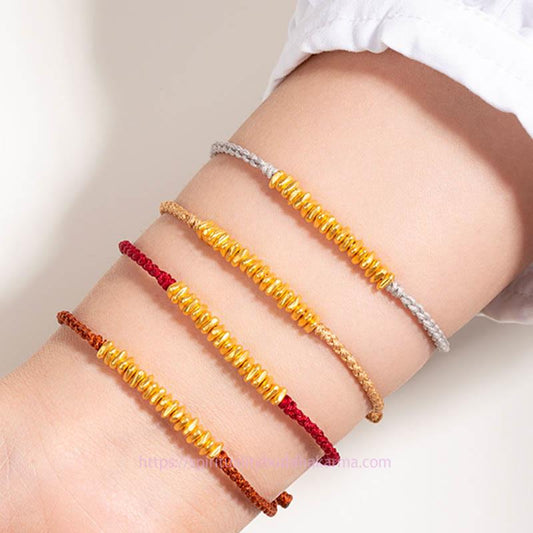 Tibetan Knot Protection 999 Gold Small Gold Pieces Design Handmade Protection Braided Rope Bracelet