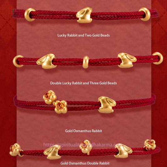 Tibetan Knot Protection 999 Gold Small Lucky Rabbit Osmanthus Design Handmade Luck Braided Rope Bracelet