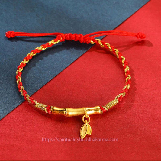 Tibetan Knot Protection 999 Gold Bamboo Leaf Design Handmade Protection Braided Rope Bracelet