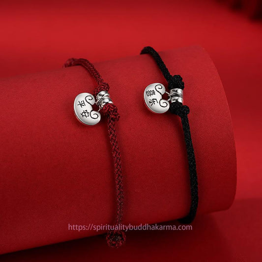 Tibetan Knot Protection Handmade 925 Sterling Silver Peace And Joy Safe Well Wish Lock Strength Braided Rope Bracelet