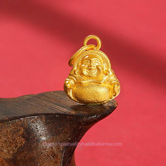 Spirituality 999 Gold Mini Laughing Buddha Luck Wealth Necklace Pendant