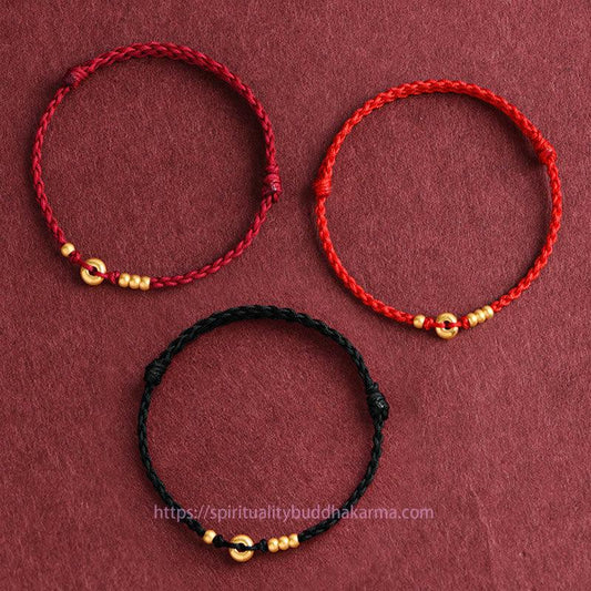 Tibetan Knot Protection 999 Gold Small Peace Buckle Design Handmade Luck Braided Rope Bracelet Anklet
