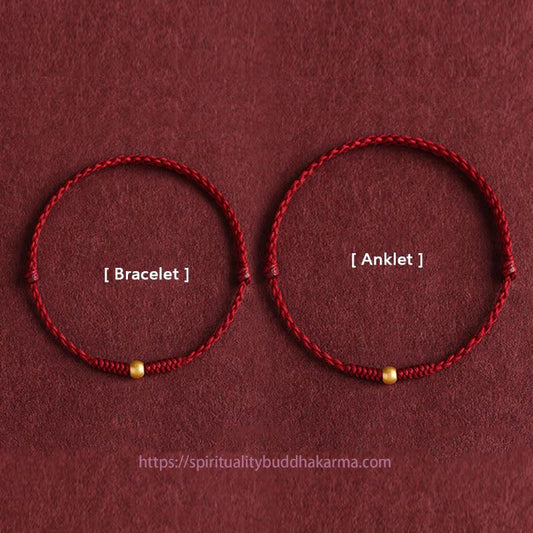 Tibetan Knot Protection 999 Gold One Mini Bead Design Handmade Strength Braided Rope Bracelet Anklet