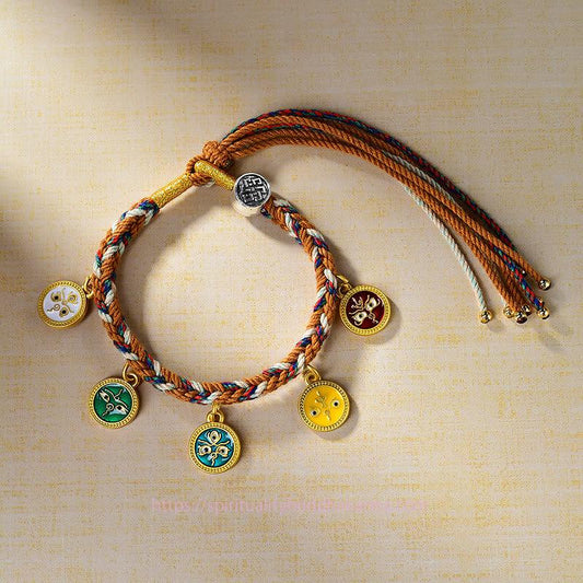 Tibetan Knot Protection Handmade Tibetan Multicolored Rope Five God Of Wealth Luck Bracelet