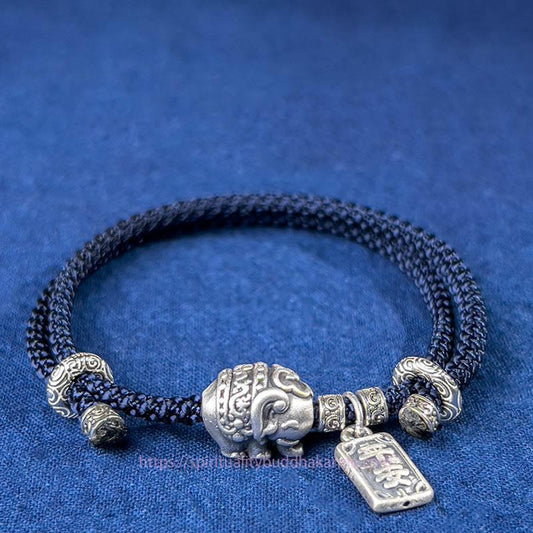 Tibetan Knot Protection 925 Sterling Silver Elephant Safe And Well Amulet Charm Strength Bracelet
