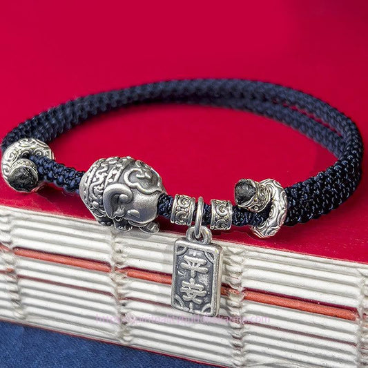 Tibetan Knot Protection 925 Sterling Silver Elephant Safe And Well Amulet Charm Strength Bracelet