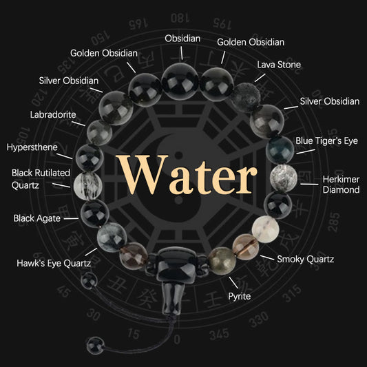 Spirituality Buddha Karma Five Elements Various Crystal Black Obsidian Wealth Wisdom Bracelet