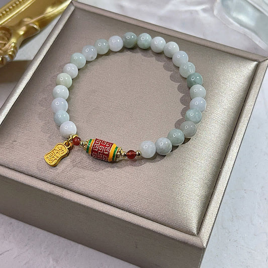 Tibetan Knot Protection Tibetan Natural Jade Fu Character Prayer Wheel Prosperity Abundance Bracelet