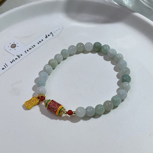 Tibetan Knot Protection Tibetan Natural Jade Fu Character Prayer Wheel Prosperity Abundance Bracelet