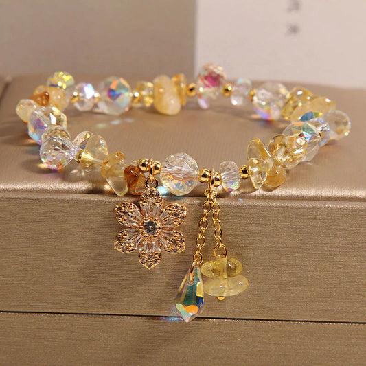Golden Energy Citrine Amethyst Wealth Solar Plexus Chakra (Third Chakra) White Crystal Zircon Flower Spiritual Healing Bracelet