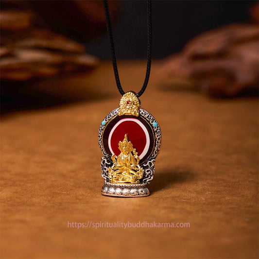 Buddha Energy Necklace Tibetan Avalokitesvara Dzi Bead Pattern Copper Purity Healing Necklace Pendant