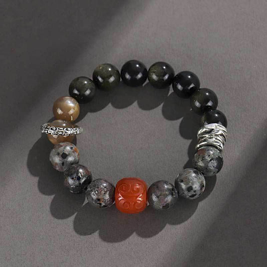 Spirituality Buddha Karma Gold Sheen Obsidian Lava Rock Red Agate Protection Bracelet