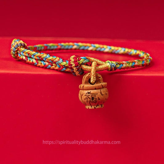 Tibetan Knot Protection Peach Wood Fu Character Safe And Well Wealth Bracelet