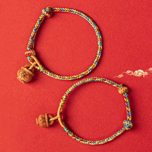 Tibetan Knot Protection Peach Wood Fu Character Safe And Well Wealth Bracelet