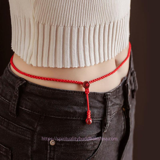 Tibetan Knot Protection Natural Cinnabar Calm Blessing Red String Belly Chain