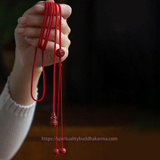 Tibetan Knot Protection Natural Cinnabar Chinese Zodiac Gourd Calm Blessing Red String Belly Chain