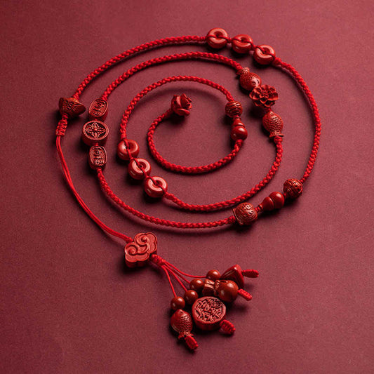 Tibetan Knot Protection Natural Cinnabar Calm Blessing Red String Belly Chain