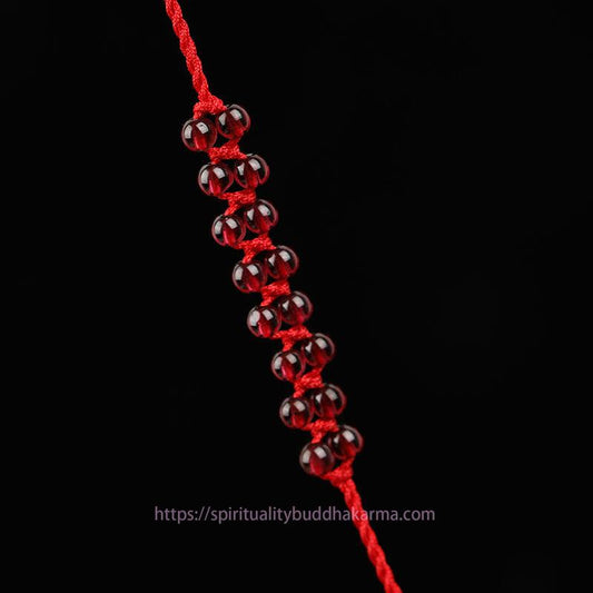 Tibetan Knot Protection Chinese Zodiac Natural Garnet Peace Buckle Blessing Red String Belly Chain
