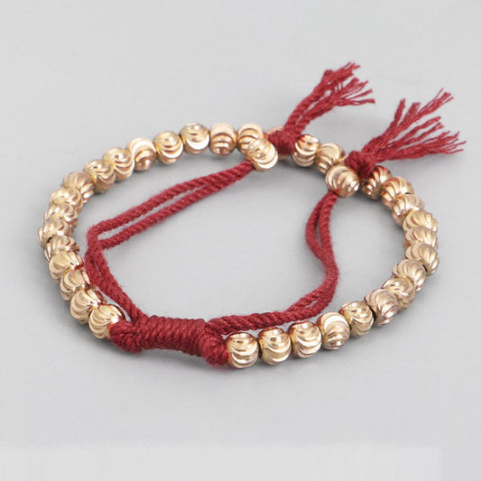 Ancient Tibetan Buddhist Red String Tradition  Tibetan Handmade Copper Bead Luck String Bracelet
