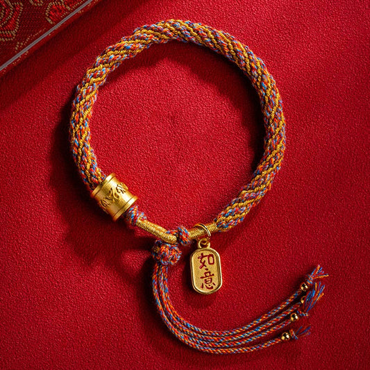 Ancient Tibetan Buddhist Red String Tradition  Handmade Multicolored Tibetan Om Mani Padme Hum Ruyi Auspicious Charm Braided Bracelet