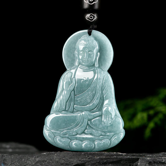 Buddha Energy Necklace Amitabha Buddha Natural Jade Lotus Amulet Compassion String Necklace Pendant