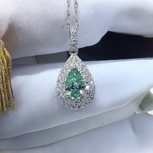 012 Stunning 1ct Green Pear Moissanite Diamond Pendant Necklace