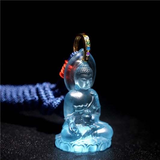 Spirituality Blue Tathagata Buddha Medicine Buddha Liuli Crystal Serenity Amulet Necklace Pendant
