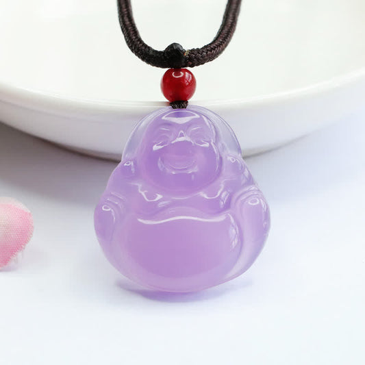 Spirituality Laughing Buddha Purple Jade Happiness Necklace Pendant