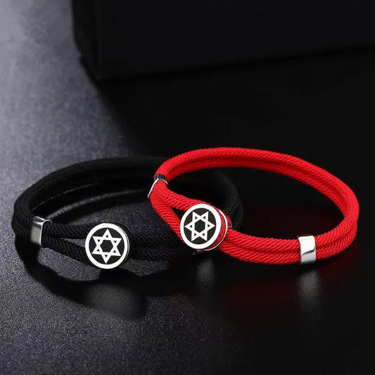 Ancient Tibetan Buddhist Red String Tradition  925 Sterling Silver Star of David Calm Balance String Bracelet