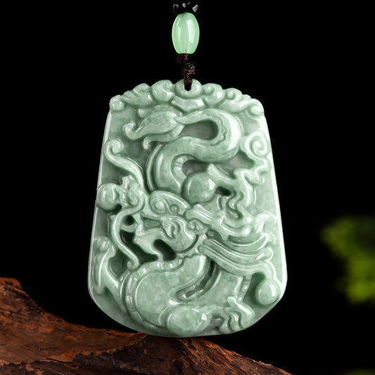 Jade  Year Of The Dragon Chinese Zodiac Dragon Soaring Jade Protection Bead Chain Necklace Pendant