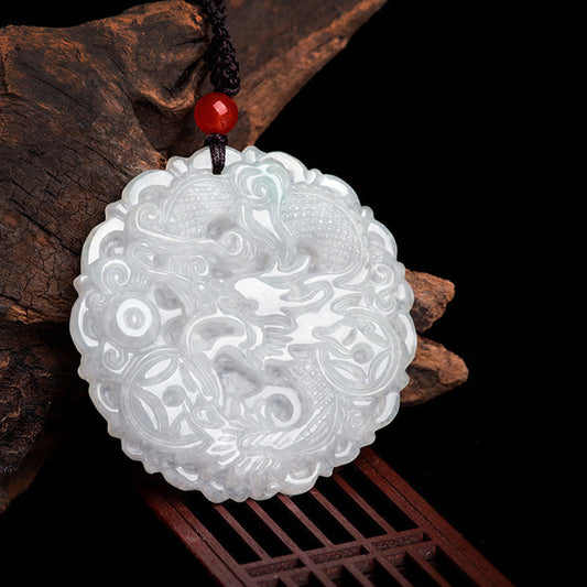 Jade  White Jade Dragon Protection Necklace String Pendant