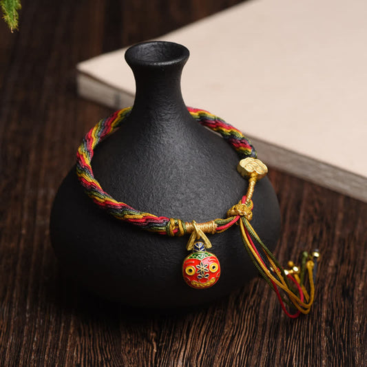 Ancient Tibetan Buddhist Red String Tradition  Gold Swallowing Beast Family Luck Reincarnation Knot Colorful String Bracelet