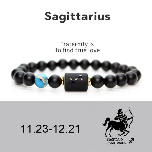Spirituality Buddha Karma 12  Constellations of the Zodiac Black Onyx Adjustable Bracelet