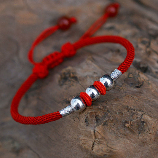 Ancient Tibetan Buddhist Red String Tradition  925 Sterling Silver Lucky Bead Protection Red String Bracelet