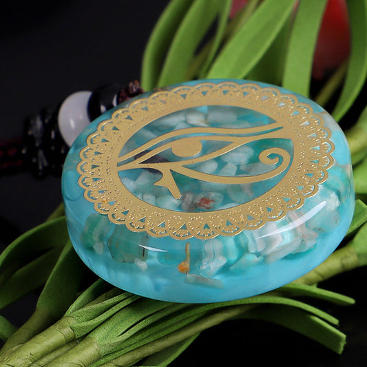 048 Energy Crystal Chip Resin Pendant - Ancient Egyptian Eye of Horus Crystal Chip Resin Necklace | Spiritual Geometric Symbol Necklace