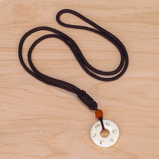 White Tagua Nut Carved Six-Word Mantra Pendant Necklace : Energy, Feng Shui, and Chakra Benefits