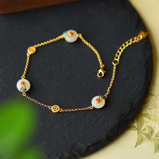 Jade  Peace Buckle White Jade Luck Copper Bracelet