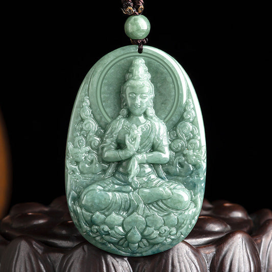 Buddha Energy Necklace Natural Jade Avalokitesvara Amulet Wealth Necklace Pendant