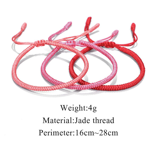 Pure Love and Harmony, Vitality, Good Fortune, Happiness,Soft Energy|Tibetan Lucky Rope Emotional Balance in Red, Pink, and Coral Pink