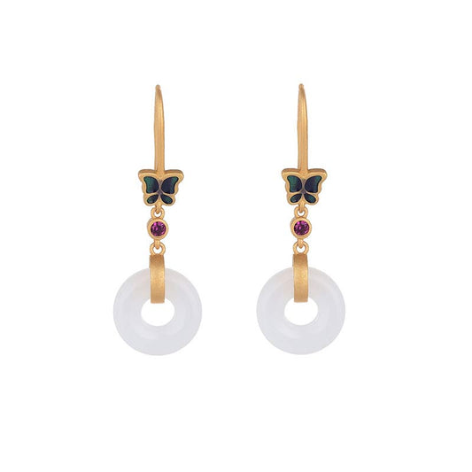 Jade  FengShui White Jade Butterfly Fortune Earrings