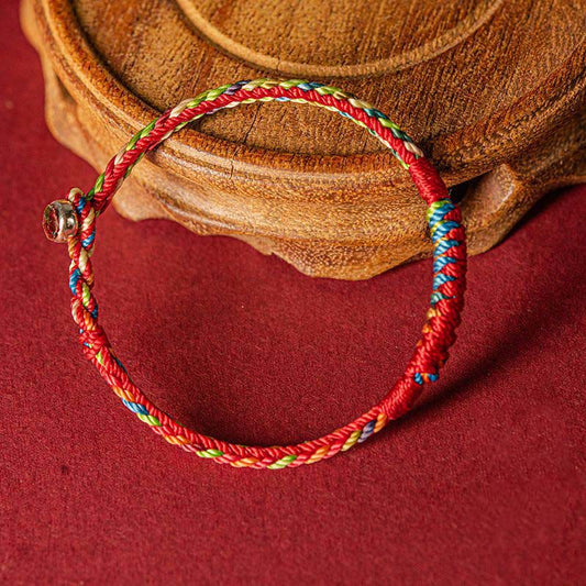 Ancient Tibetan Buddhist Red String Tradition  Handmade Five Color Thread Protection Bracelet